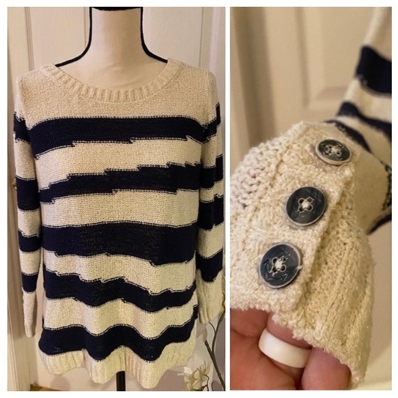 Lucky Brand Sweaters - Lucky Brand 🍀 Striped Fisherman Sweater Navy & Cream